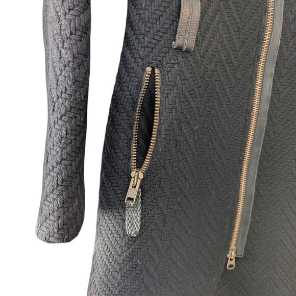 Mackage Virgin Wool Herringbone Black Knit Long Coat XS - Picture 5 of 10